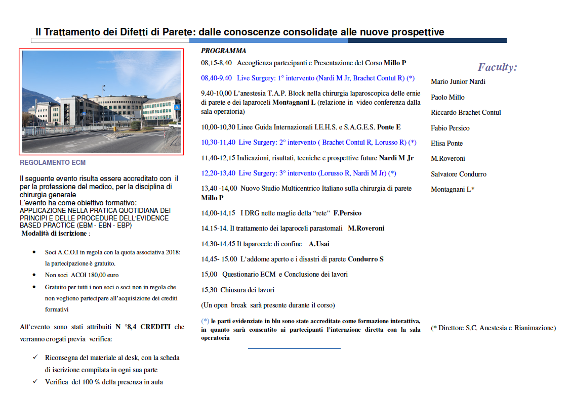 Evento formativo sul trattamento laparoscopico dei difetti di parete