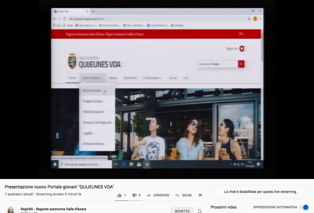 il nuovo portale giovani Quijeunes VdA presentato il19/10/2020