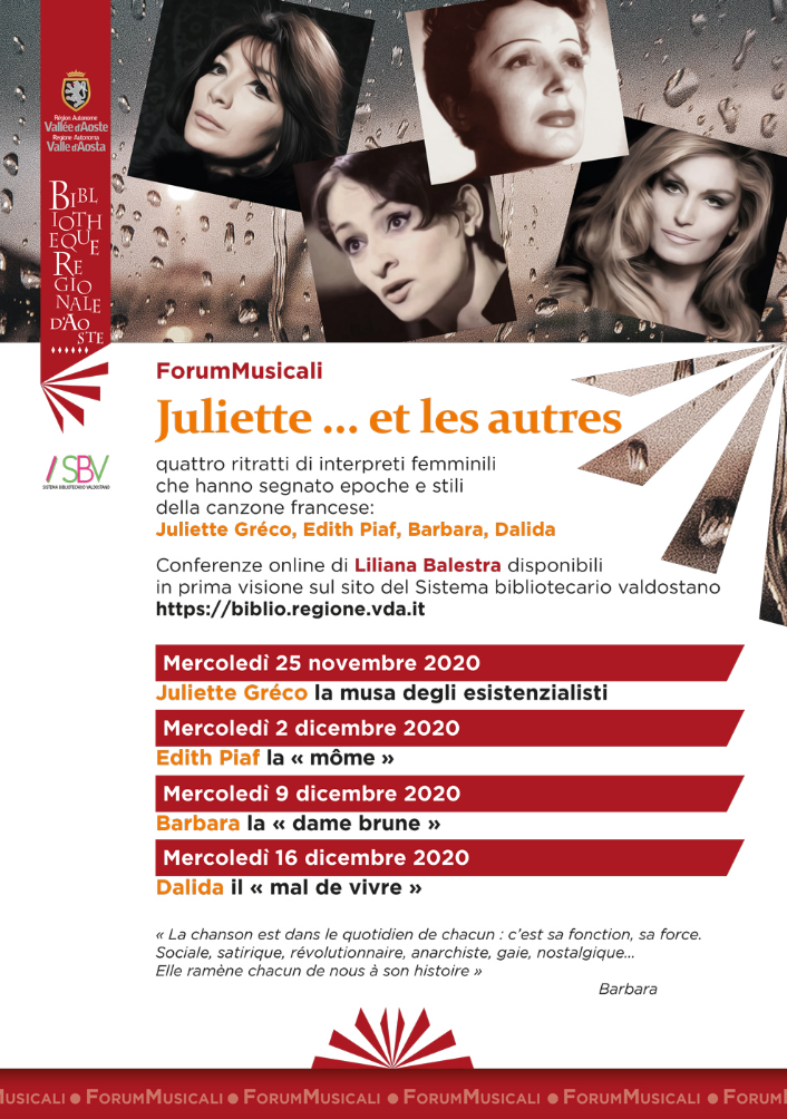 Juliette Gréco, Edith Piaf, Barbara e Dalida protagoniste dei ForumMusicali