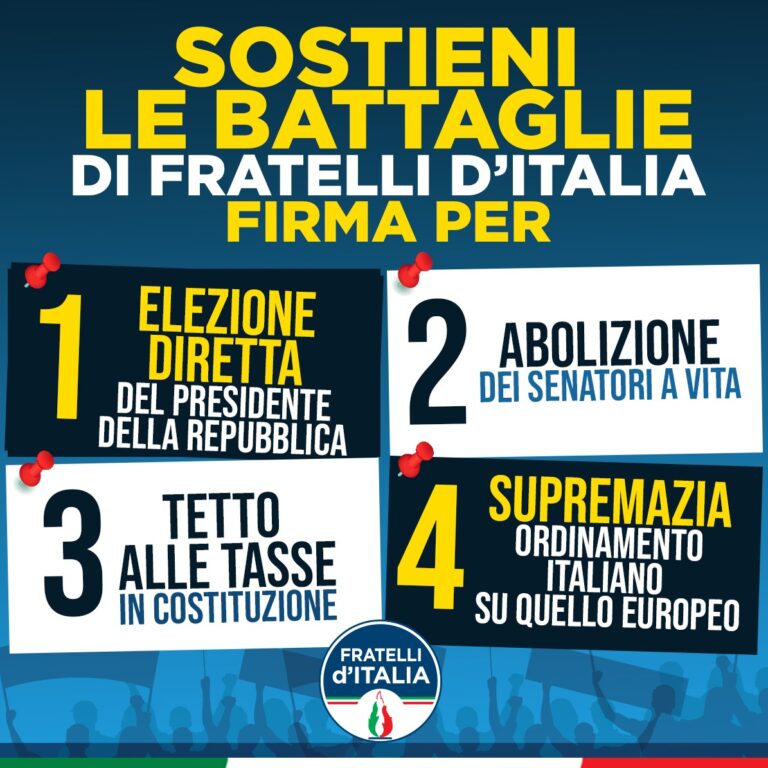 Fratelli d'Italia: raccolta firme per quattro proposte di legge