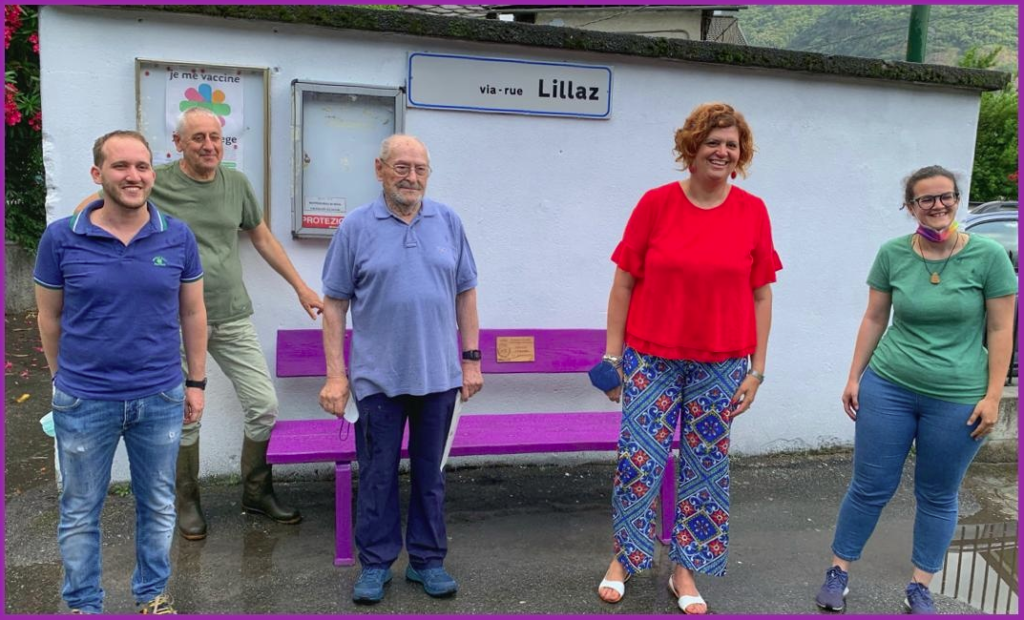 A Donnas la prima panchina viola della gentilezza della valle d'Aosta