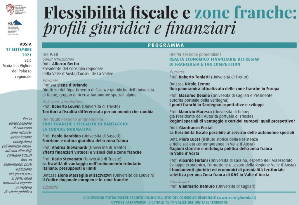 Un convegno su "Flessibilità fiscale e zone franche: profili giuridici e finanziari"