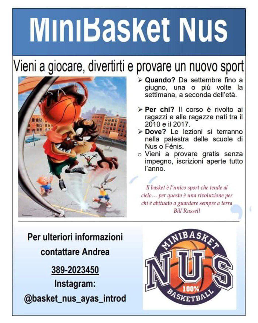 Corso di minibasket a Nus