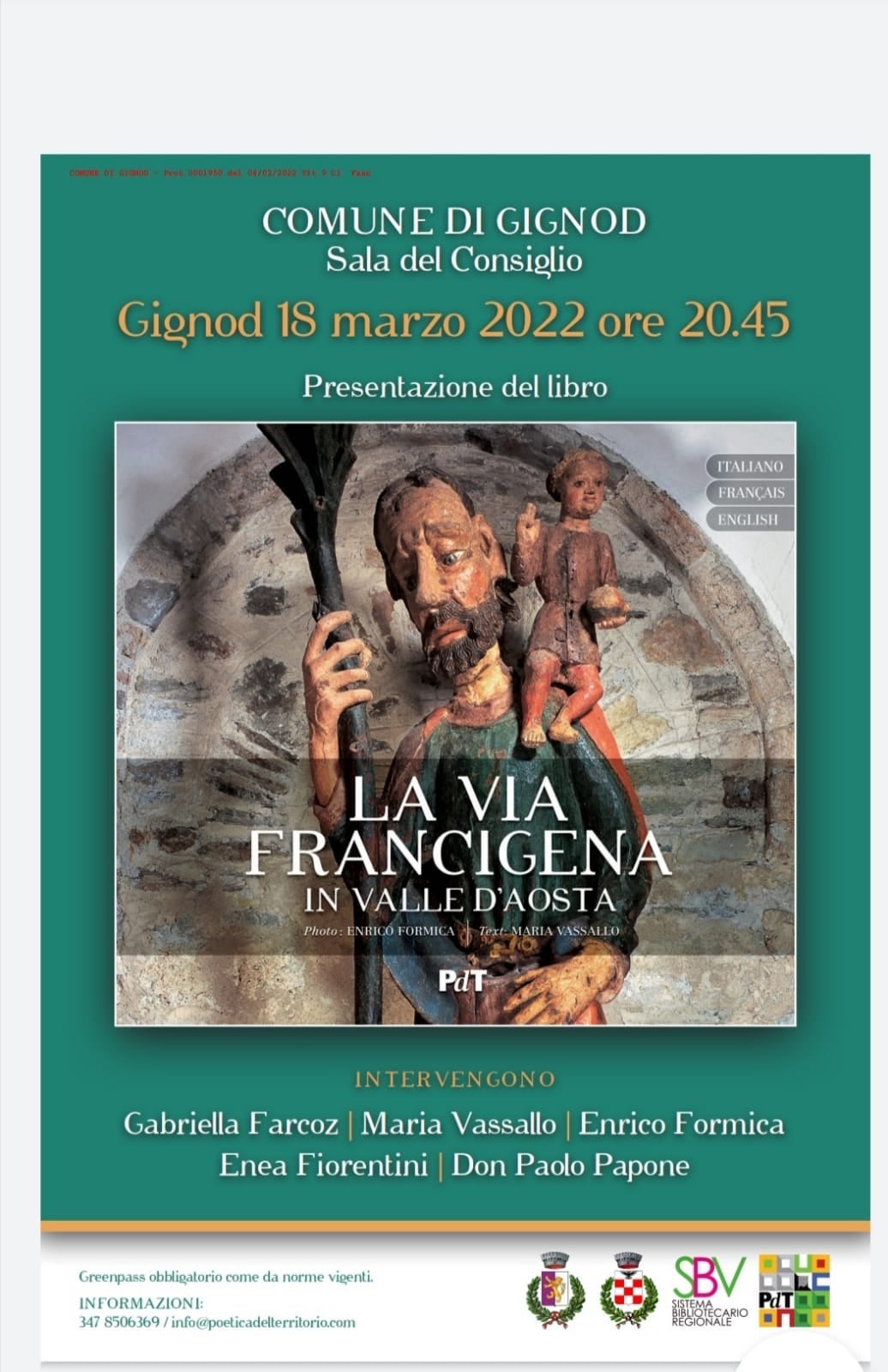 A Gignod, la presentazione del libro La Via Francigena in Valle d\'Aosta