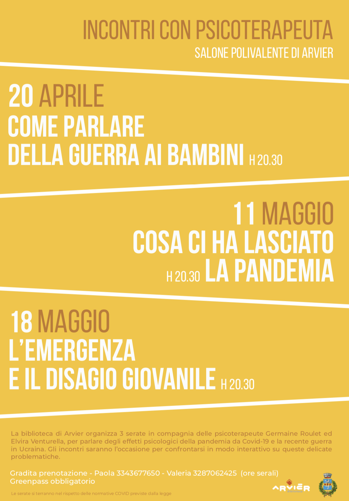Arvier organizza incontri con psicoterapeuti