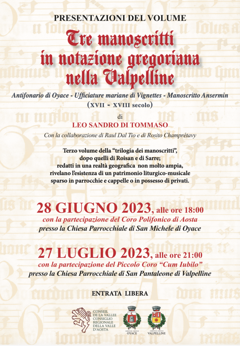 Leo Sandro di Tommaso presenta Tre manoscritti in notazione gregoriana nella Valpelline
