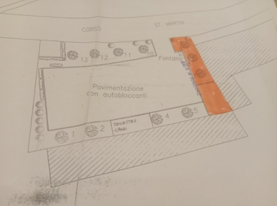 La planimetria dell'area verde di via Saint-Martin-de-Corléans , ad Aosta, curata da un cittadino