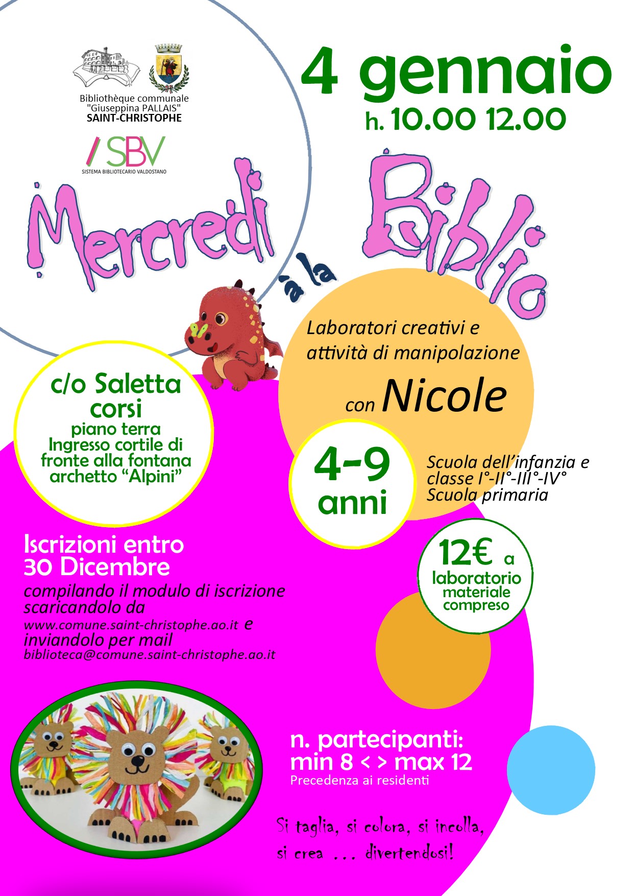 Alla Biblioteca di Saint-Christophe un laboratorio per bambini