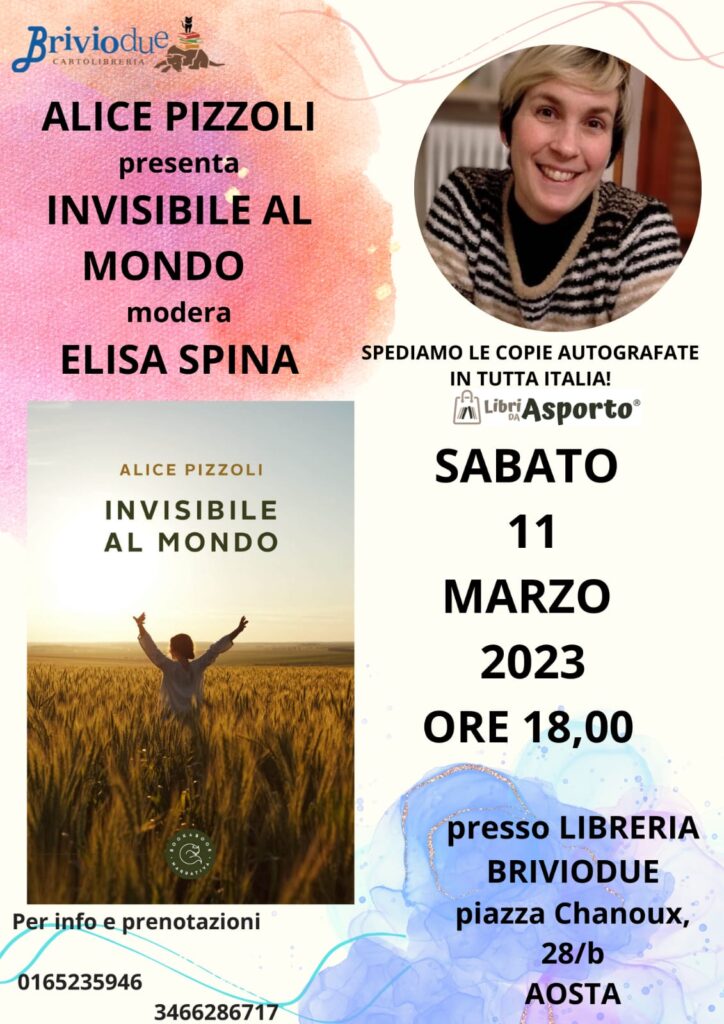 locandina evento di presentazione libro alice pizzoli invisibile