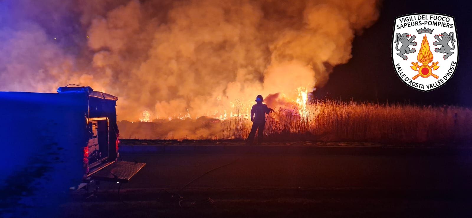 Incendio di sterpaglie e di un canneto a Verrayes