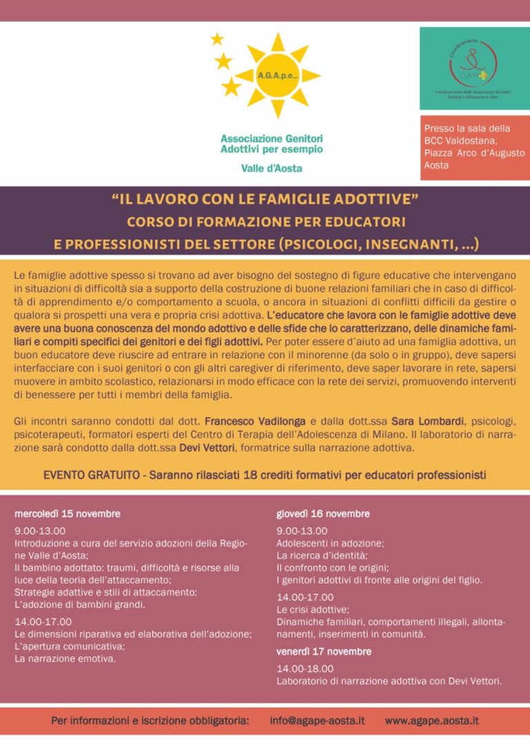 Un corso di formazione sul lavoro con le famiglie adottive