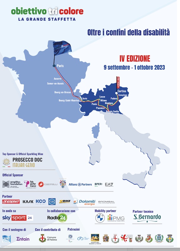 Mappa Obiettivo Tricolore La staffetta dei ragazzi di Alex Zanardi: 1.600 km da Cortina a Parigi, oltre i confini della disabilità!