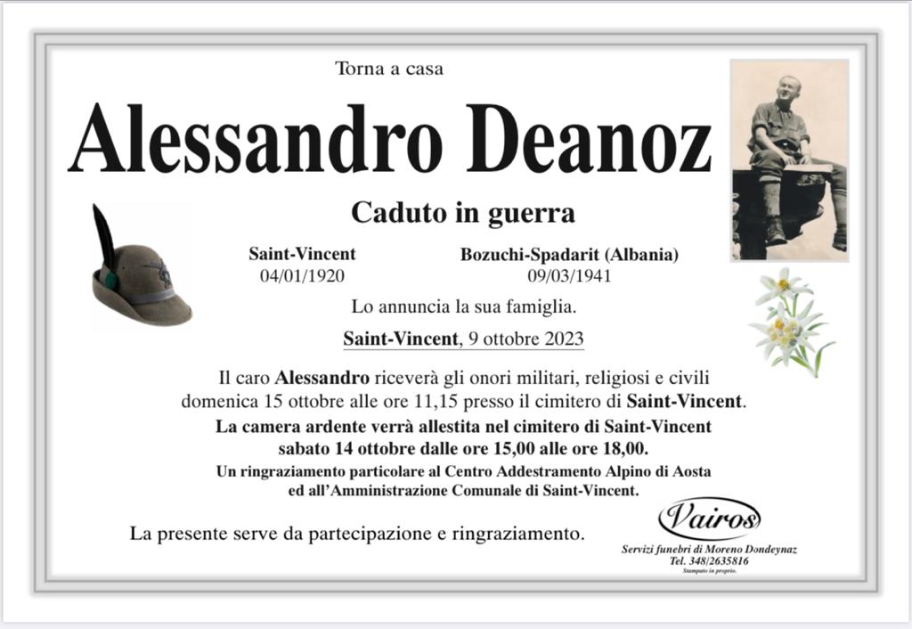 Saint-Vincent: torna la salma del caduto in guerra Alessandro Déanoz