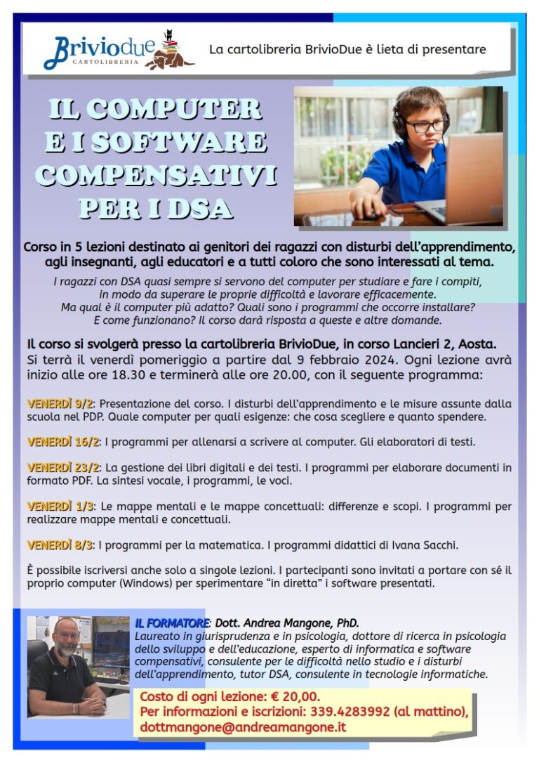 Corso per genitori, insegnanti ed educatori sui software compensativi per DSA