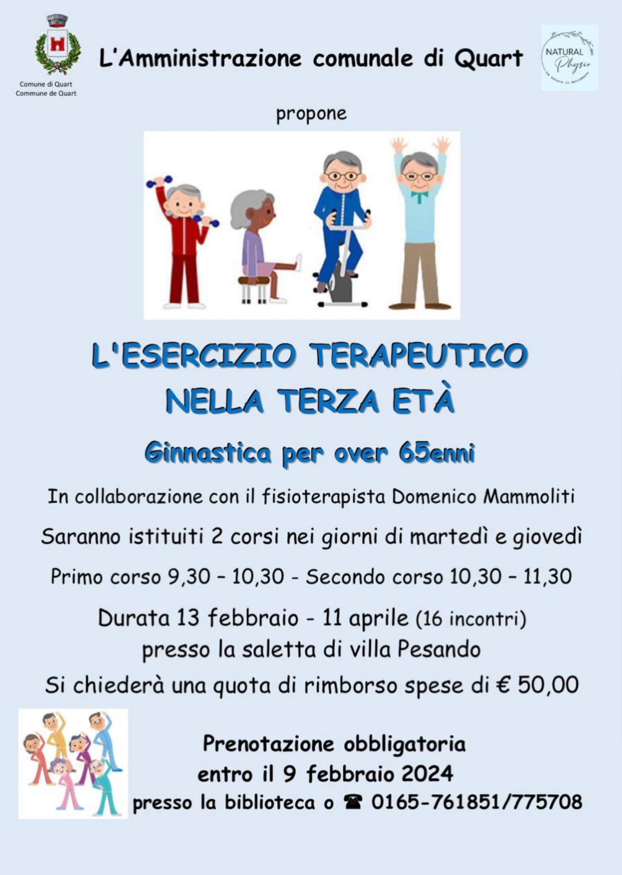 Ginnastica terapeutica per la terza età a Quart