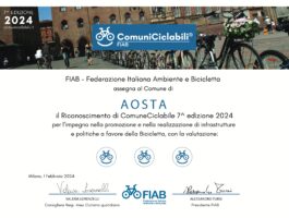 Aosta premiata come città a misura di bicicletta da Fiab