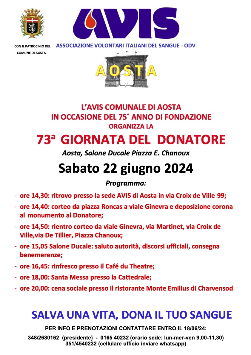 Giornata del Donatore Avis Aosta 2024