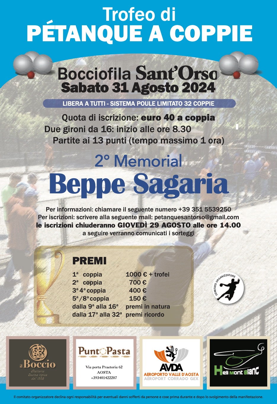 Pétanque: Memorial Beppe Sagaria ad Aosta