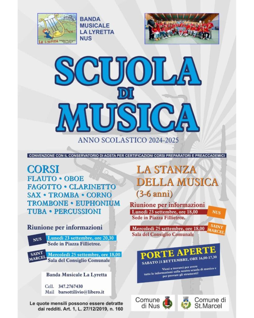 Locandina scuola di musica Nus e Saint-Marcel