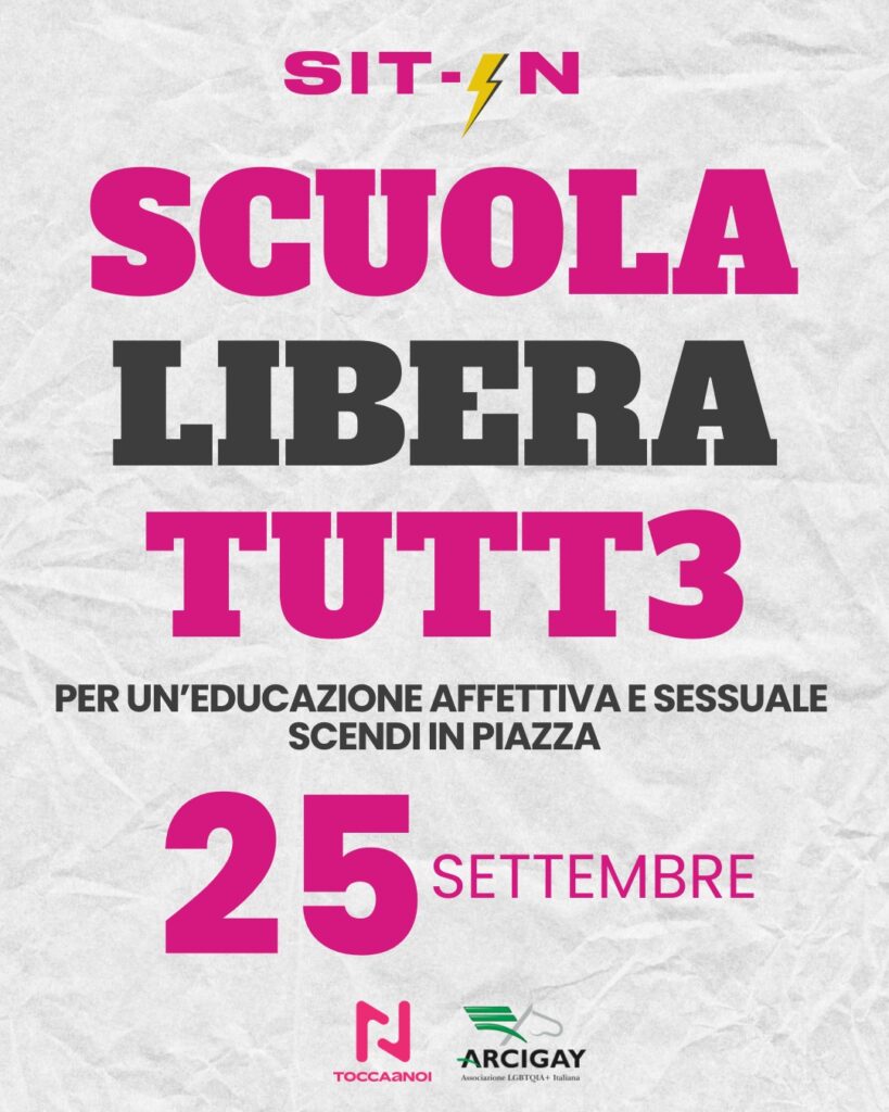 Manifesto del sit-in di protesta promosso da Tocca a Noi e Arcigay