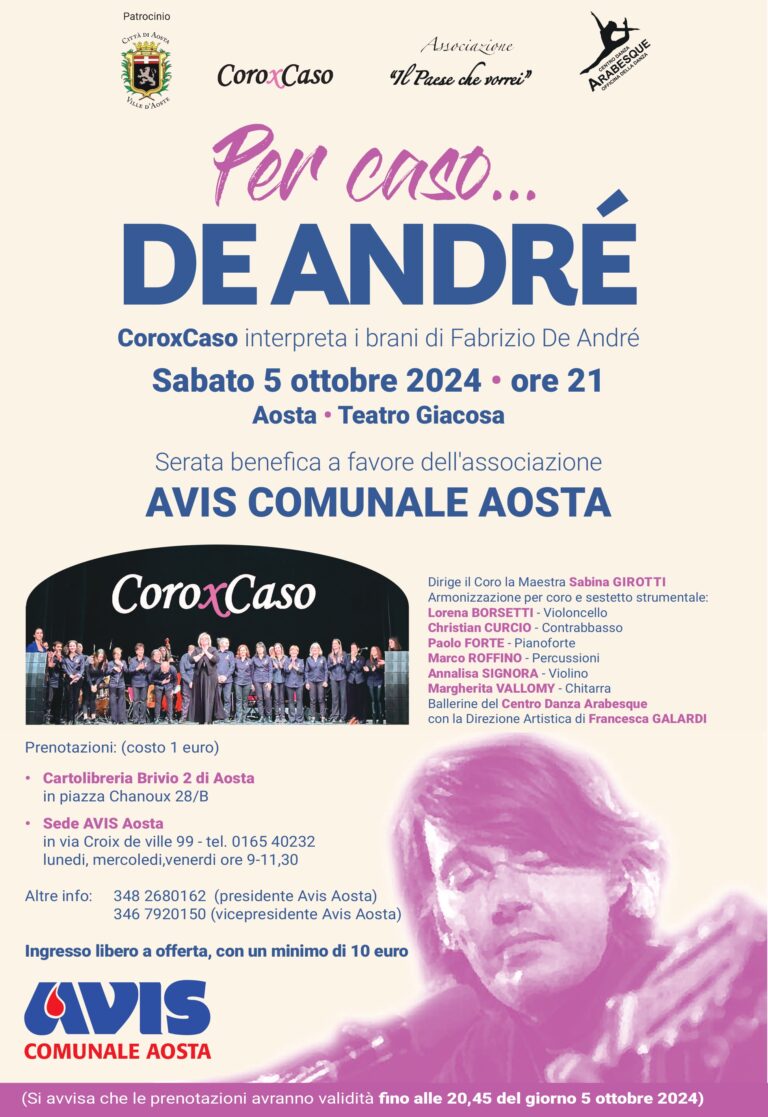 Concerto benefico "Per caso… De André" al Teatro Giacosa di Aosta