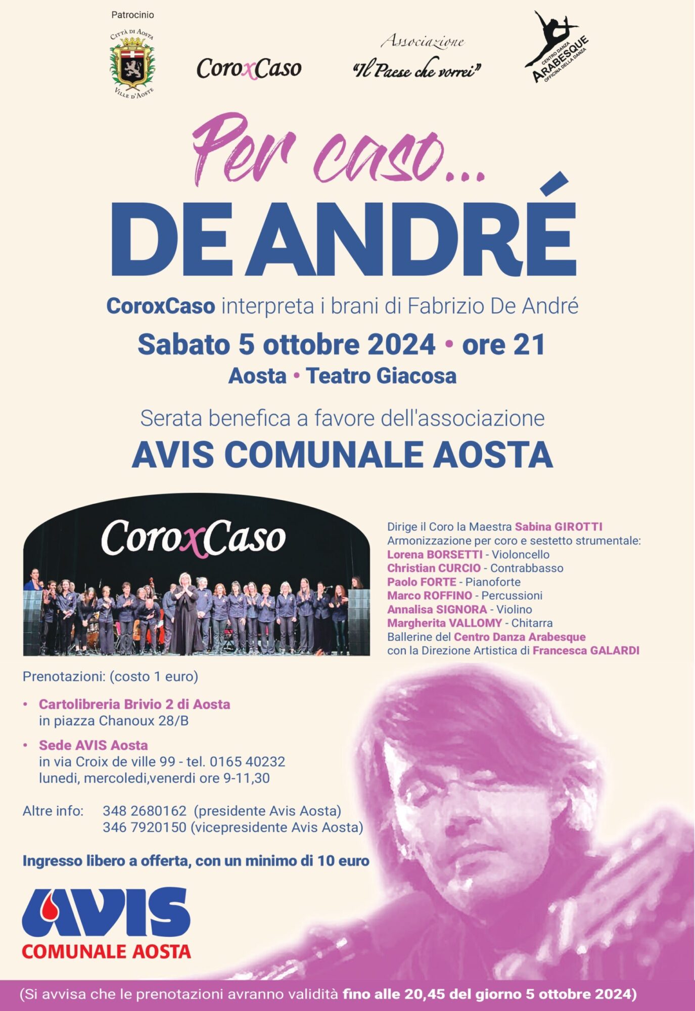 Concerto benefico “Per caso… De André” al Teatro Giacosa di Aosta