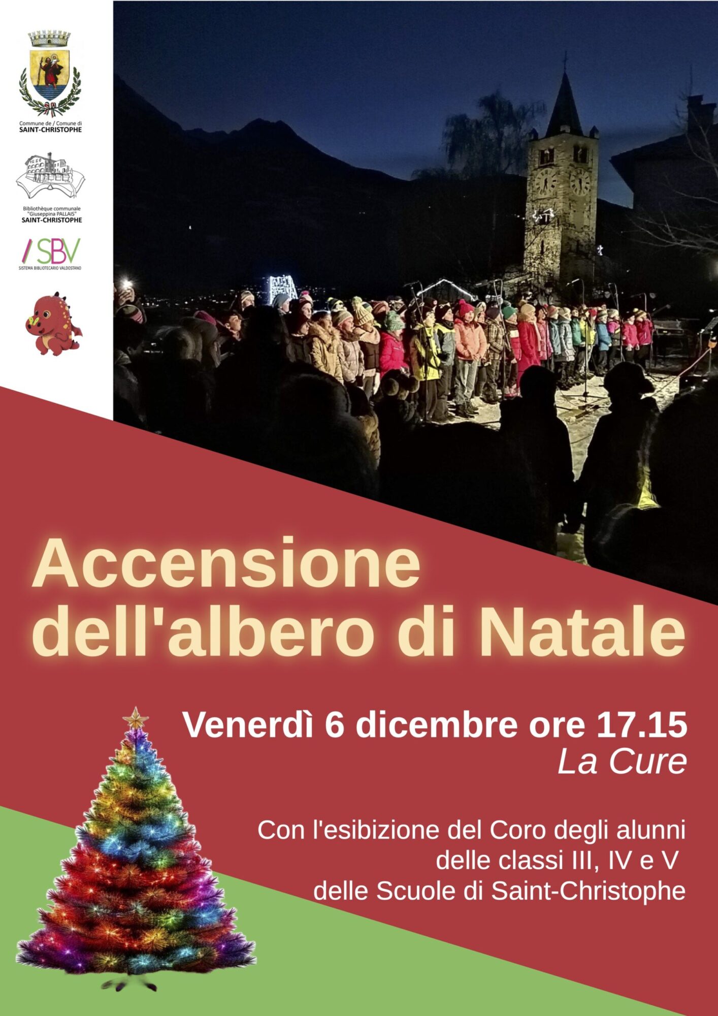 Luce e canti per l’accensione dell’albero di Natale a Saint-Christophe