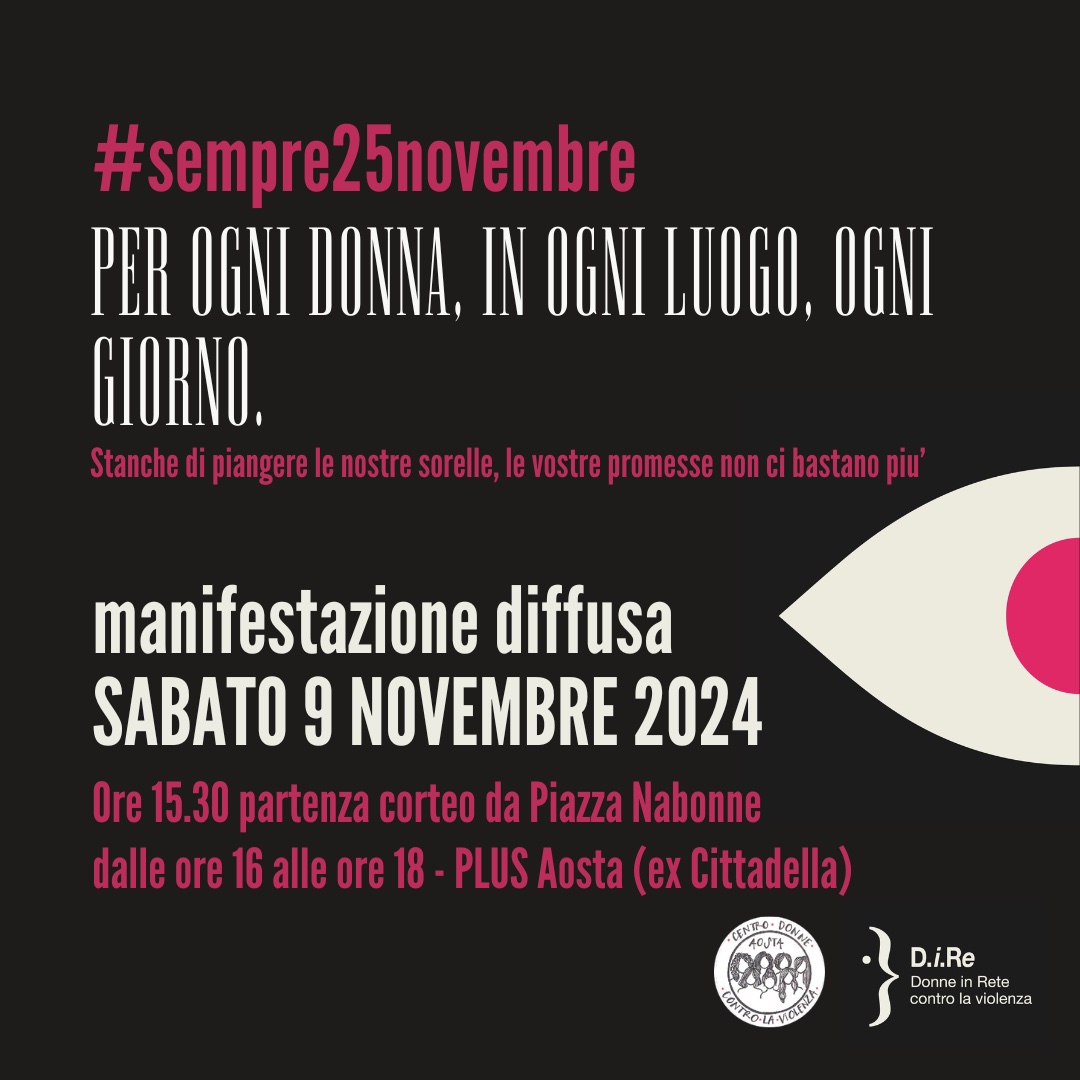 #sempre25novembre: il Centro Donne contro la Violenza di Aosta in corteo per dire basta alla violenza di genere