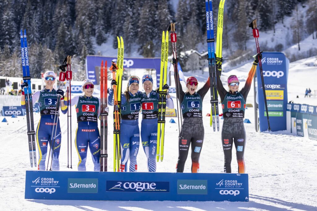Podio Team sprint Coppa del Mondo di Cogne 2025
