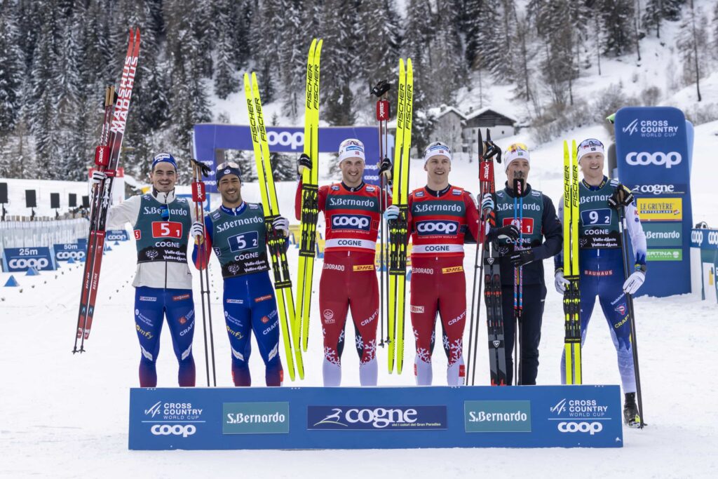 Podio Team sprint Coppa del Mondo di Cogne 2025