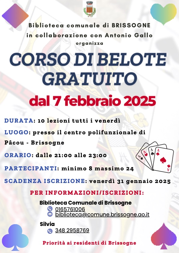 Locandina corso di belote a Brissogne