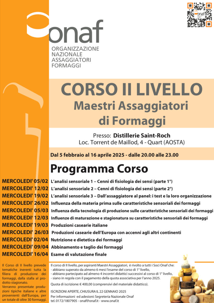 Locandina corso maestri assaggiatori di formaggi Onaf