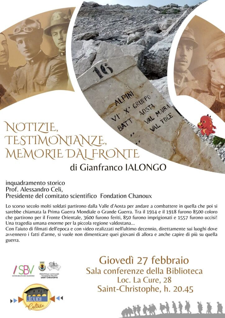 Locandina dell'incontro Notizie testimonianze e memorie dal fronte