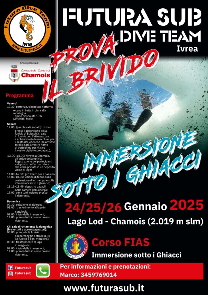 Locandina corso d'immersione sotto i ghiacci a Chamois