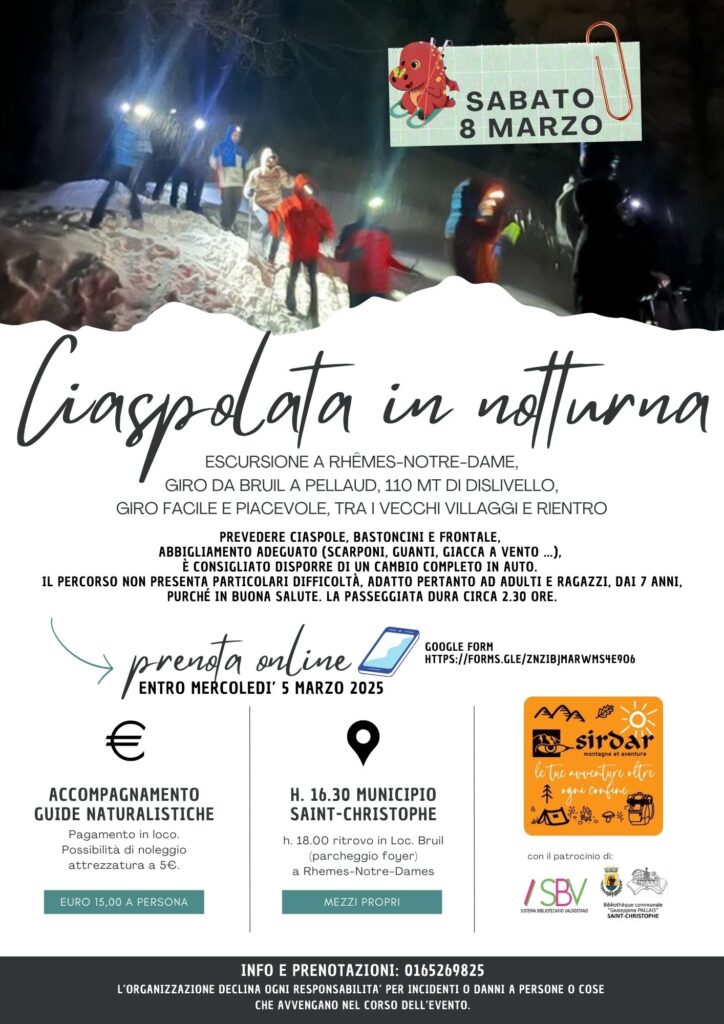 Locandina ciaspolata in notturna