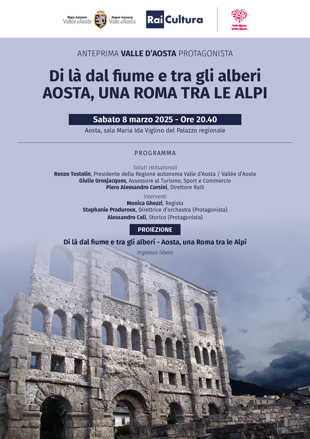 La Valle d’Aosta protagonista su Rai5 con il docufilm Aosta, una Roma tra le Alpi