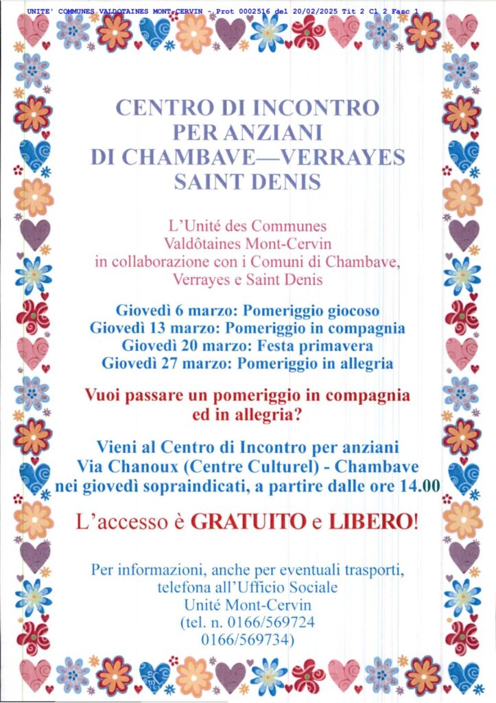 Locandina incontro anziani mese di marzo 2025