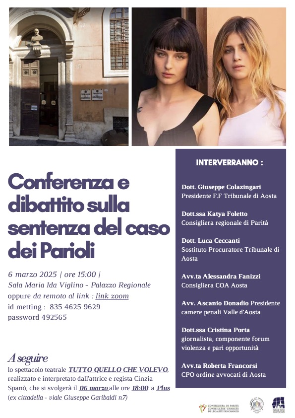 Locandina della conferenza dibattito sulla sentenza del caso Parioli