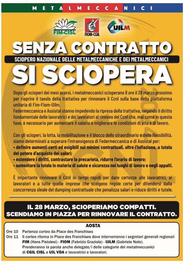 Locandina dello sciopero dei metalmeccanici