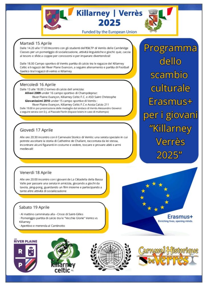 Locandina scambio Erasmus+ tra Killarney e Verrès