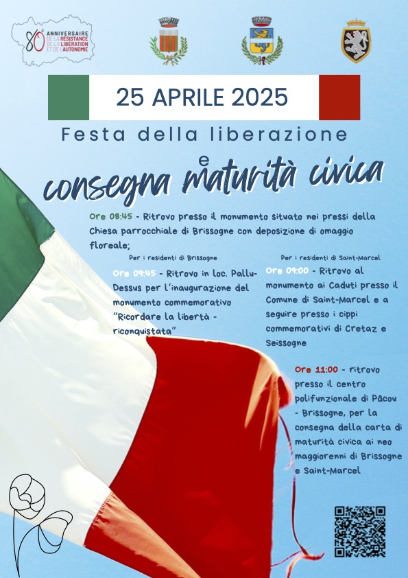 Locandina della Festa del 25 aprile 2025 a Brissogne e Saint-Marcel
