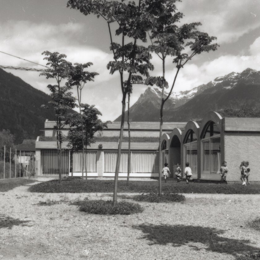 Aurelio Galfetti e Ivo Trümpy, Casa dei bambini, Biasca (Svizzera), 1960-64. Vista da sud dello stato originario.