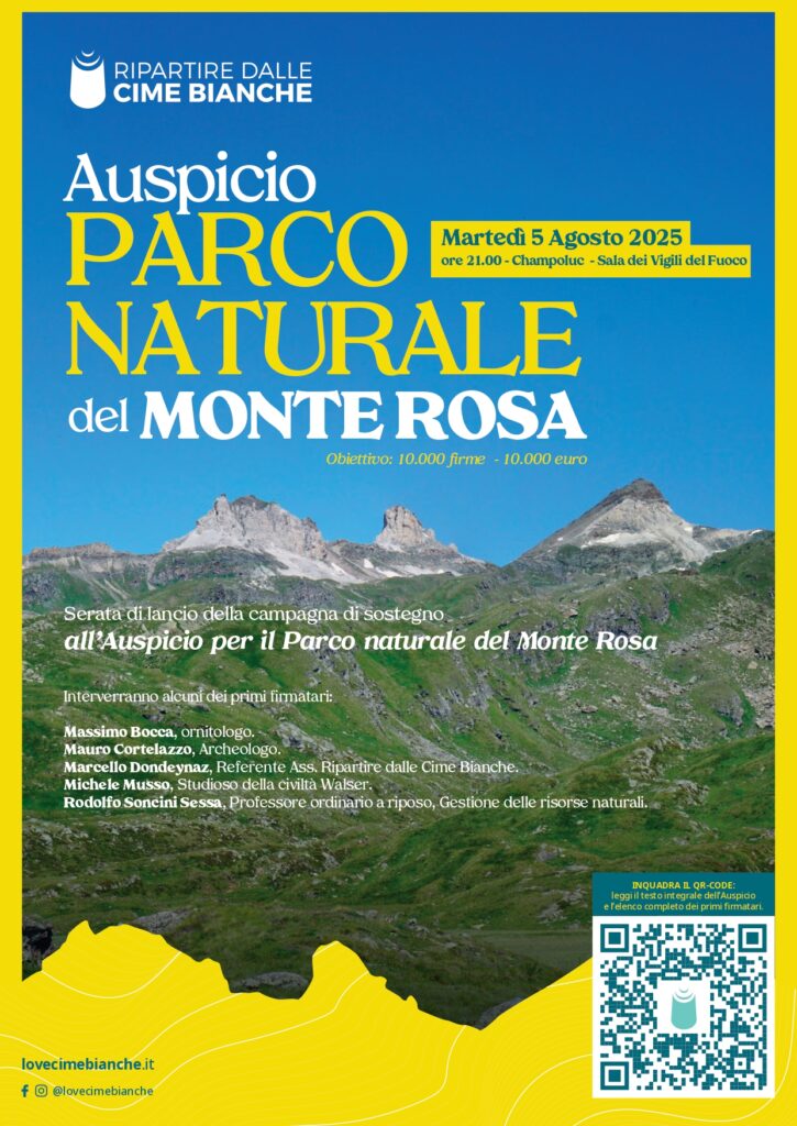 Locandina avvio della campagna di sostegno all'Auspicio del Parco naturale del Monte Rosa