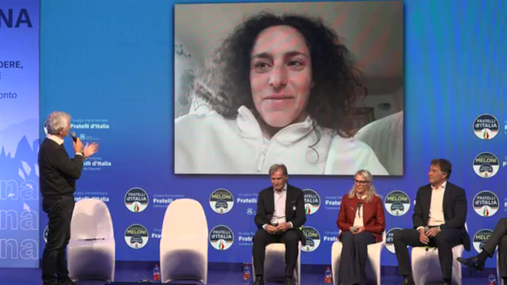 Federica Brignone collegata con il convegno di FdI a La Thuile