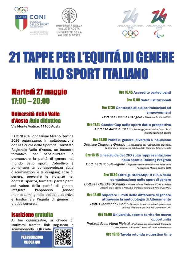 locandina 21 tappe per l'Equità di Genere nello Sport Italiano