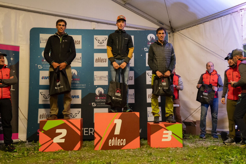 Podio maschile della terza tappa del Soirée vertical a Saint-Oyen