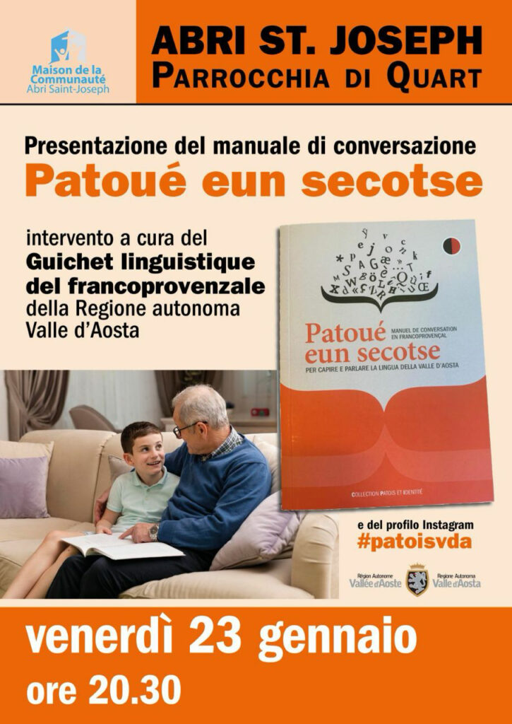 Affiche présentation du manuel de conversation intitulé "Patoué eun secotse"