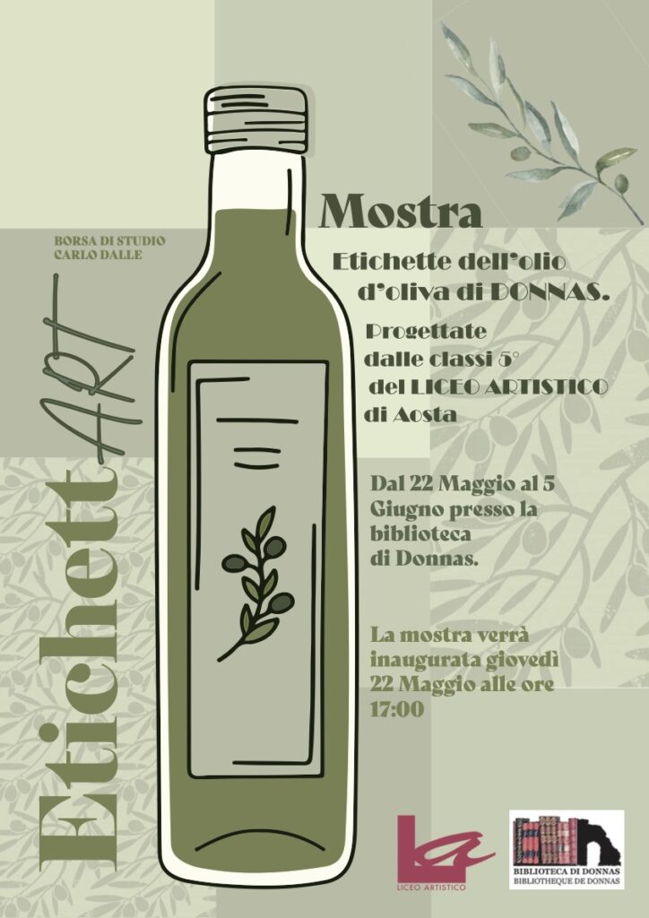 Locandina della mostra etichette dell'olio d'oliva di Donnas
