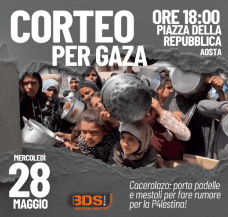Pentole vuote per Gaza: manifestazione a sostegno del popolo palestinese ad Aosta
