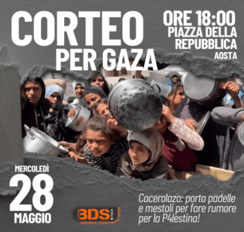Pentole vuote per Gaza: manifestazione a sostegno del popolo palestinese ad Aosta